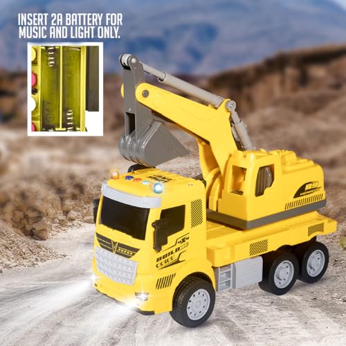 Image of Amazon Brand - Jam & Honey Friction with Lights & Sound Trucks for Kids | Excavator Truck for Kids for Age 3+ Years | Yellow