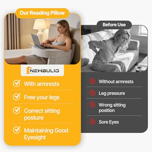 Image of Sweetcrispy Ergonomic Lap Desk Reading Pillow with Storage Pockets, Grey | Supportive Arm Rests, Breathable Fabric Large Desk, Seemless for Mouse Use, Removable Washable Cover, Memory Foam
