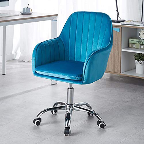 Chaise de bureau réglable bleu velours fauteuil informatique pivotant