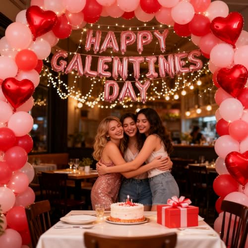 Happy Galentine's Day Party Gecorations- Rose Gold Happy Galentines Day Balloons Banner 16inch Rose Gold Leter Balloon Red Heart Balloons for Valentines Day Party Decorations Supplies (Style1) by Aikitub - Used condition - Image 6