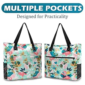 Glat Coberry Tote Bag for Women, Waterproof Canvas Beach Bag, Floral Travel Tote with Zipper Pockets 51cJGd6AHbL. SS280