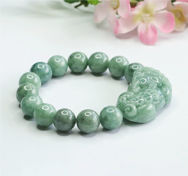 Bracciale in giada for donna uomo, braccialetto con perline Pixiu in giadeite di grado A, amuleto Fengshui buona fortuna e ricchezza for la meditazione yoga, elastico da 11 mm