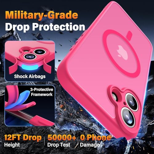 Image of Elzzi Magnetic for iPhone 16 Plus Case (Compatible with MagSafe)(with Camera Lens Protection) Slim Translucent Matte Shockproof with Anti-Fingerprint Phone Case, Pink