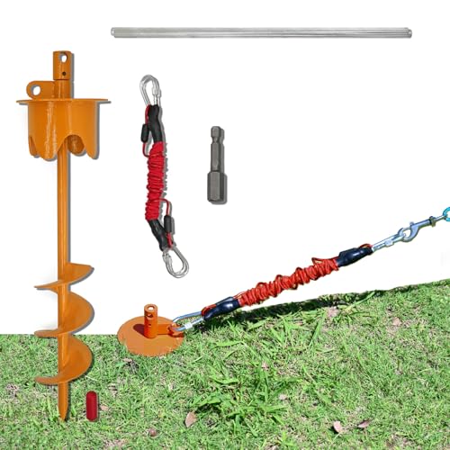 Tyalez Dog Stakes for Outside Heavy Duty Hold up to 350Lbs Large Dogs Tie Out Tether Leash Chain for Yard Screw in Ground Anchors 17inch with Buffer Rope
