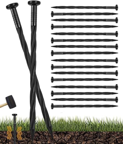 LATERN 100Pcs Plastic Landscape Edging Spikes, 20CM Spiral Ground Stakes Landscape Anchoring Nails Tent Pegs for Weed Barrier, Paver Edging, Landscape Edging, Artificial Turf, Grass Pathway
