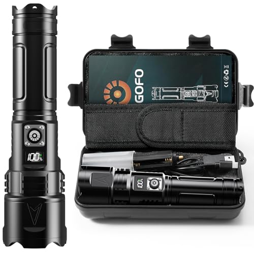 Esgofo 1000000 Lúmenes Linternas LED Alta Potencia Recargable, Super Potente USB C Linterna Largo Alcance, Zoomable Impermeable flashlight, Pantalla LCD, Larga Duración,Para Camping Senderismo Viajes
