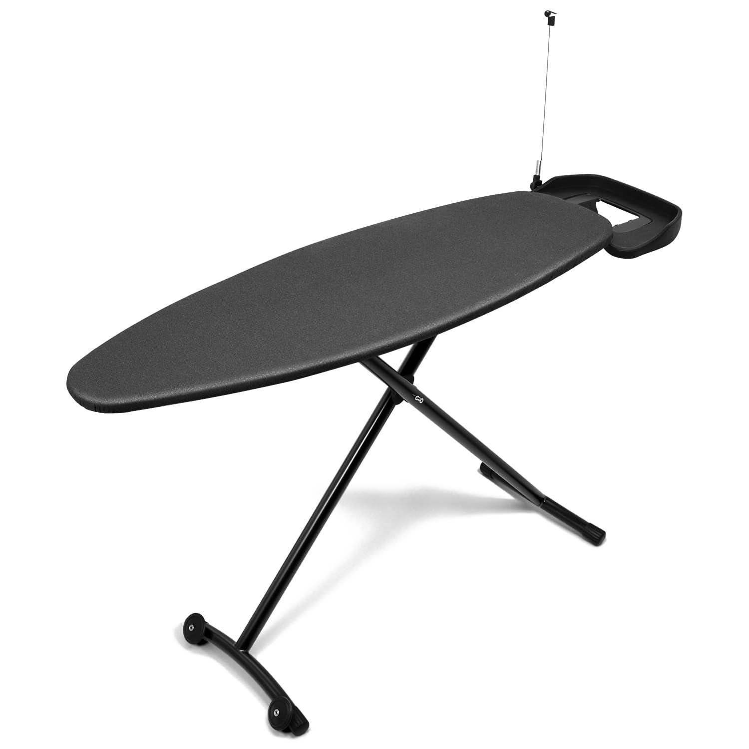 Duwee Extra Large Bügelbrett mit Rollen, Extra breites Bügelbrett für Dampfstationen, robuste und klappbare Beine, 10 mm Fellenauflage, schwarz, 122 x 46 cm