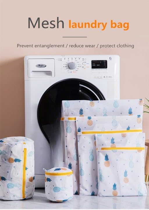 Image of HomeCloud Mesh Laundry Bags | Safeguarding Delicate Fabrics in Your Washing Machine | Set of 5 with Zip Lock for Delicate Clothes, Stockings, Underwear, Bras & Lingerie (Yellow)