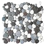 Parrotile Sliced Pebble Stone Tiles Grey White Mosaic Tile for Shower Floor Anti-Slip [5 Sheets]