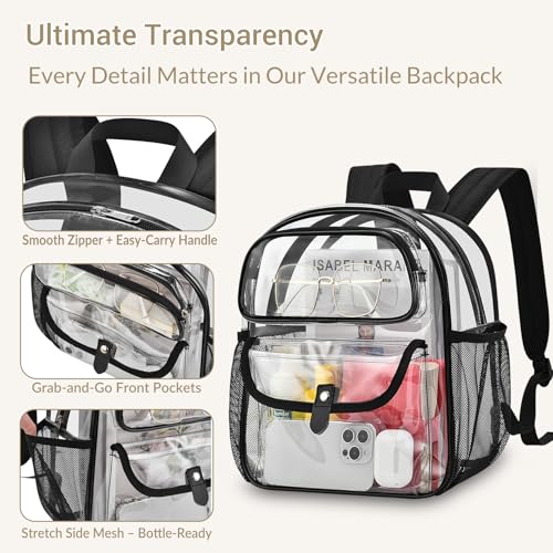 SPODEARS Clear Stadium Backpack for Sports Events, Festival, Travel - 12x6x12 PVC Backpack Multi-Pocket Design, Black4