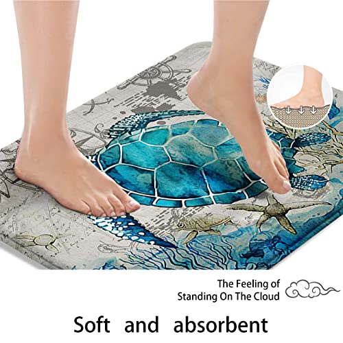 Britimes Bath Mat For Bathroom, Bathroom Mats Rugs No Silp, Blue Turtle Washable Cover Floor Rug Carpets Floor Mat Bathroom Decorations 18X30 Inches For Kitchen Bedroom Indoor #TOP4