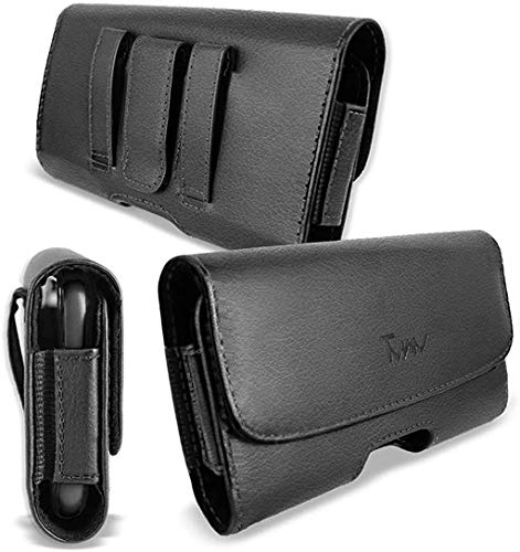 Samsung Galaxy A21 Leather Case, by TMAN Leather Holster Pouch Case with Magnetic Closure [Belt Clip] [Belt Loops] for Samsung Galaxy A21 (XL Size Fit)