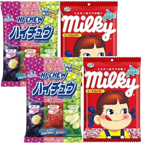 不二家&森永製菓 人気ソフトキャンディ アソートセット 2種 ハイチュウ&ミルキー まとめ買い 各2袋 計4袋 ミルク ハイチュー 飴 お菓子 個包装 キャンディー