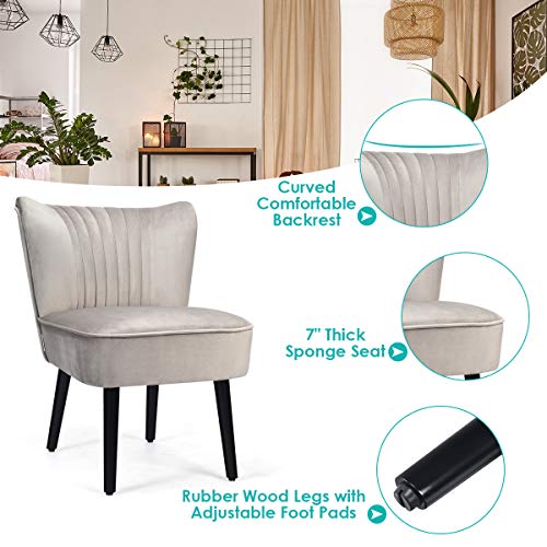 Giantex-Set-of-2-Velvet-Accent-Chair-Upholstered-Modern-Leisure-Club-Chairs-wWood-Legs-Thick-Sponge-Seat-Adjustable-Foot-Pads-Armless-Wingback-Chairs-for-Bedroom-Living-Room-2-Light-Grey 51cJI6n9qQL