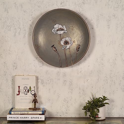 Image of Aakriti Art Creations Petal Harmony Terracotta Wall Decor Plate, Floral Art Wall Hanging Plate Set of 1, Grey Color | Glossy Finish Terracotta | Home Items for Living Room, Bedroom, Office