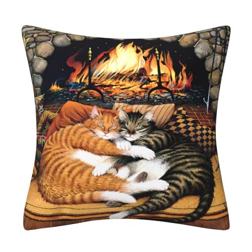 DILOXNSU Cat Gift Cushion Covers 45 x 45 cm Snuggle Sleeping Cat Double-Sided Decorative Pillows Covers for Sofa Livingroom Bed Home Outdoor Garden Decor Cushions Covers 18 x 18 inch