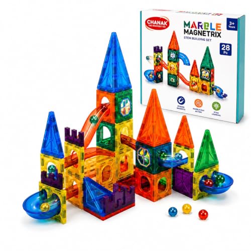 Image of Chanak 28 PCS Magnetic Tiles for Kids, Magnetic Building Blocks, Constructing & STEM Learning Creative Educational Brain Toys, 3D Magnetic Tiles Marble Set Great Birthday Gift for Boys & Girls Age 3+