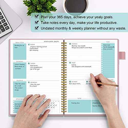 Weekly Monthly Planner Undated, Weekly Goals Schedule Planner With Yearly Planner 12 Month Life Productivity Journal, Habit Tracker Organizers Notebook For Man & Women, Twin-Wire Binding, Flexible Cover, Pocket, Pen Loop, 53 Weeks (7" X 10") #TOP1