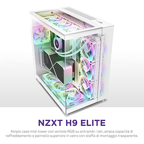 Image of NZXT Glass H9 Elite Premium Dual-Chamber ATX Mid- Tower Computer Case /Gaming Cabinet| Support - ATX, Micro-ATX, Mini ITX | Pre-Installed 4 X 120Mm Fans - Cm-H91Ew-01 (White)