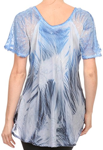 Sakkas Taylay Ombre Tie Dye Batik Long Embroidered Corset Neck Blouse Shirt Top2