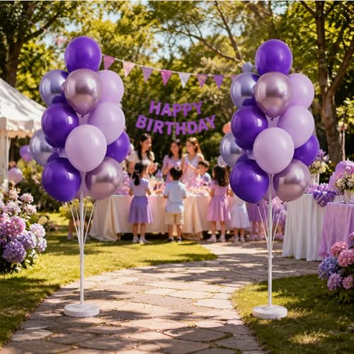 Image of Balloon Column Stand Kit with Balloons, Base and Pole, Balloon Column Kit for Floor or Table Backdrop Decoration for Party Wedding Baby Shower Birthday Graduation Anniversary(Regal Purple)
