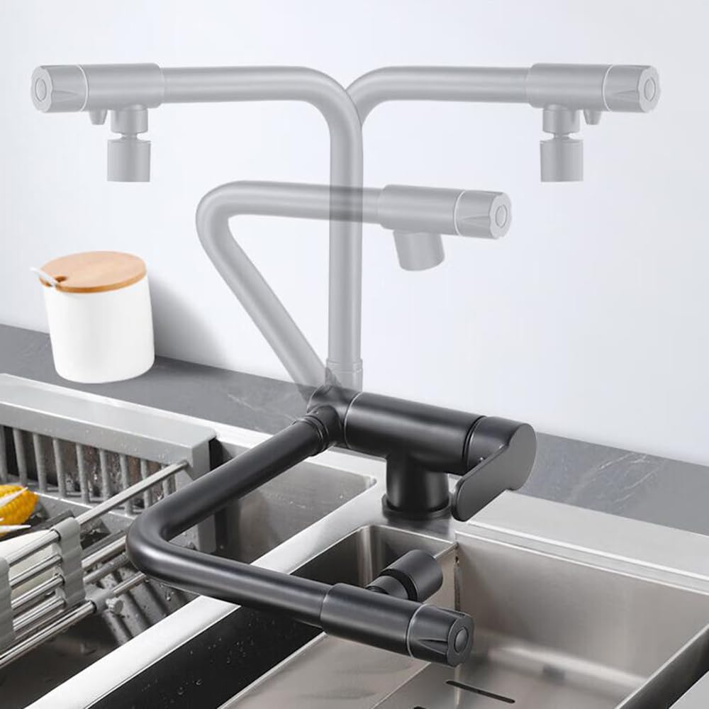 Robinet de cuisine pivotant 3 voies avec filtre intégré noir mat