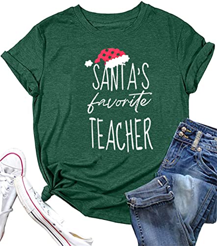 Santa's Favorite Teacher Tshirt Women Christmas Teacher Shirt Tea...