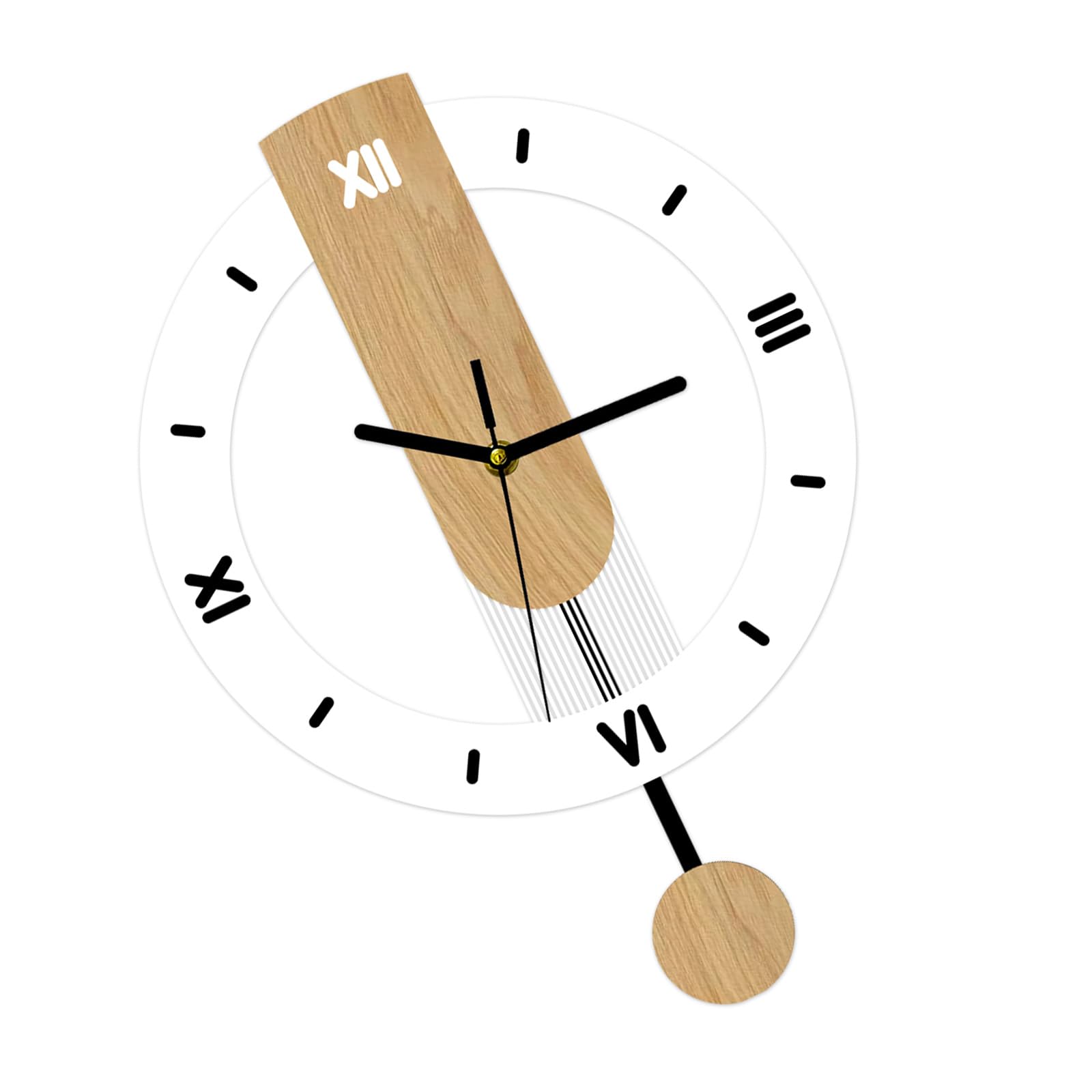 Elnwnnkc Contemporary Quiet Wall Swing Clock with Wood Grains Finish Acrylic Easy Reading Roman/Arabic Number Home Decors Acrylic Wall Clock
