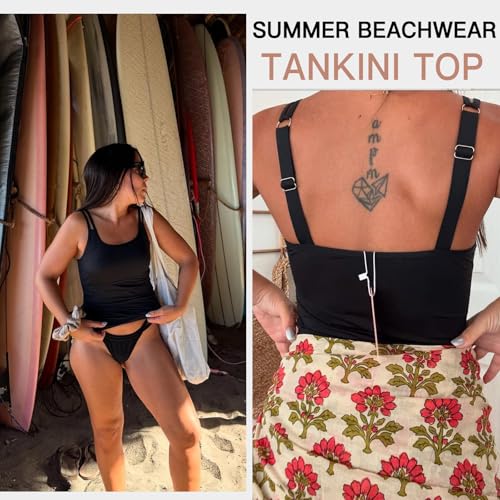 WOWENY Tankini Damen Bauchweg Badeanzug Oberteil Einzeln Bademode Elegant Swimsuit Gepolsterte Sommer Beachwear Sport Freizeit(Schwarz,XL)
