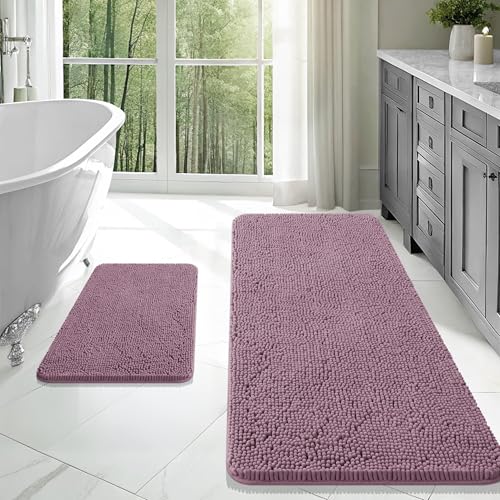 Image of OLANLY Bathroom Rugs Sets 2 Piece, Soft Absorbent Chenille Bath Mats Area Rug Set, Non-Slip, Quick Dry, Machine Washable Bath Mats for Bathroom, Home Decor Accessories (47 inchx20 inch+24 inchx16 inch, Deep Plum)