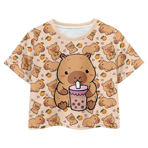 Image of Girls Fashion Crewneck Tee Shirts Casual Short Sleeve Crop Top Summer Outfits 5-14 Years Old