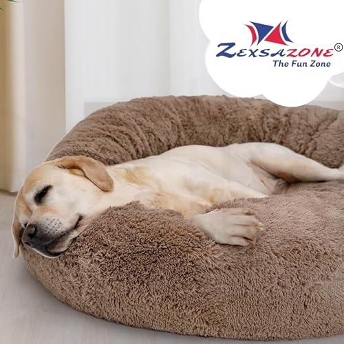 Image of ZEXSAZONE Summer Round Donut Pet Bed for Cats and Puppies Dogs Mat, Cozy and Plush, Raised Bedside Support, Both Sides Use Like 2 in One Washable, Sizes for Small, Medium, and Large Pets Brown