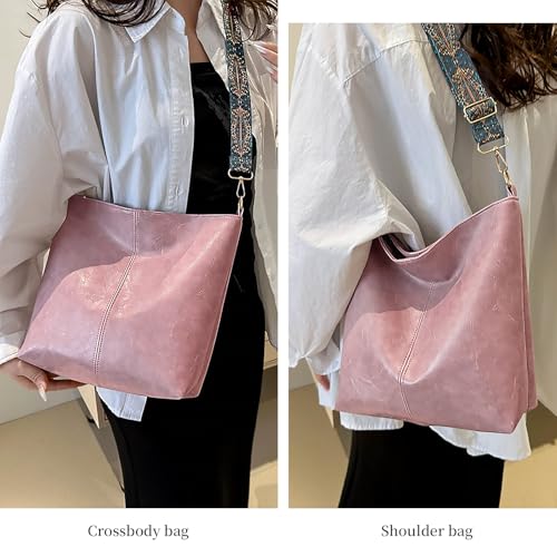 Image of Hobo Bags for Women Crossbody Bag Guitar Strap Purse Vegan Leather Shoulder Handbags Boho Purses Tote Bucket Bag