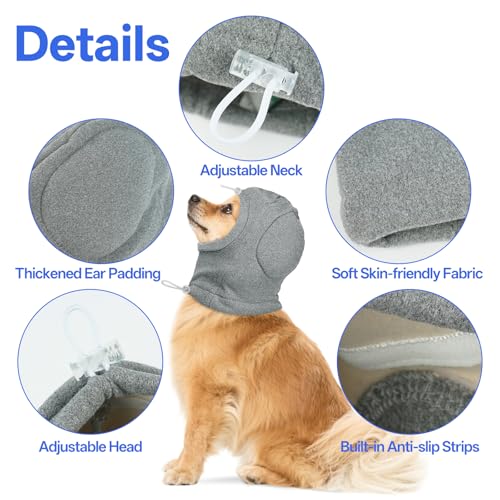 Image of MIGOHI Small Dog Anxiety Relief Ear Muffs - Anti-Slip Dog Ear Cover for Thunderstorm, Fireworks, Sound Reducing Ear Padding & Keep Warm Wrap for Small Dog,M,Gray
