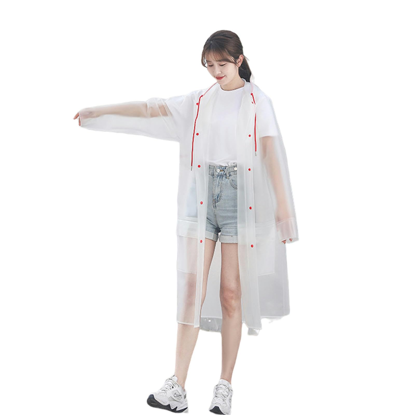 Poncho Antipioggia Trasparente Riutilizzabile Addensare Il Cappotto A Pioggia Chiaro con Cappuccio E Maniche Portatili Poncho Pioggia Impermeabili per Uomini Donne-Bianco-l