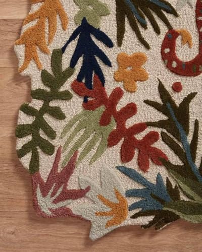 Image of Handmade Tufted Irregular Shape Wool Area Rug Botanical Design, Thick & Soft Carpet for Living Room, Bedroom Hall Room Color Multi Size 6X8 feet (180x240cm)