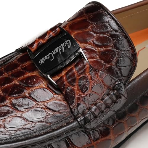 Classic Mens Leather Dress Loafer, Luxury Crocodile Printed Formal Business Shoes Slip on Dress Shoes with Buckle Penny Loafer for Mens3