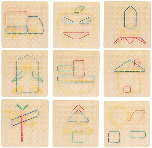 Auvewilo Wooden Geoboard with Rubber Bands, Montessori STEM Educational Toys for Kids, Geometry Learning and Spatial Reasoning 3 51cJK0D1KoL. AC