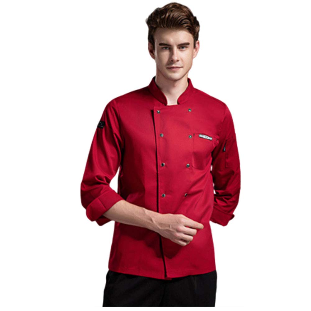 Unisex Long Sleeve Breathable Perspiration Soft Chefs Jacket Chef Clothes, Red,M