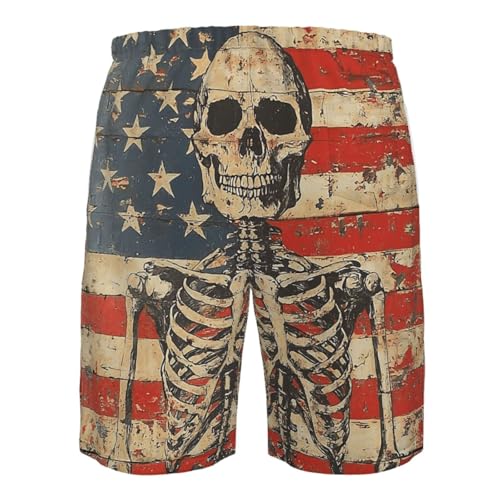 Men's Swim Trunks Beach Board Shorts Swimming Quick Dry - American Flag Skeleton Vintage Art4