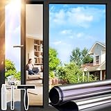 Windimiley Fensterfolie Spiegelfolie Selbstklebend Wärmereflektion Sonnenschutz UV-Schutz Reflektierende Fenster innen oder außen Privatsphäre Sichtschutz Fenstertönung, Schwarz-Silber, 45x200cm