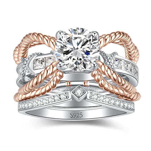 JewelryPalace 1.5-3.5ct Cubic Zirconia Engagement Rings, Art Deco 14K Gold Plated 925 Sterling Silver Promise Ring, Wedding Band Ring Bridal Sets