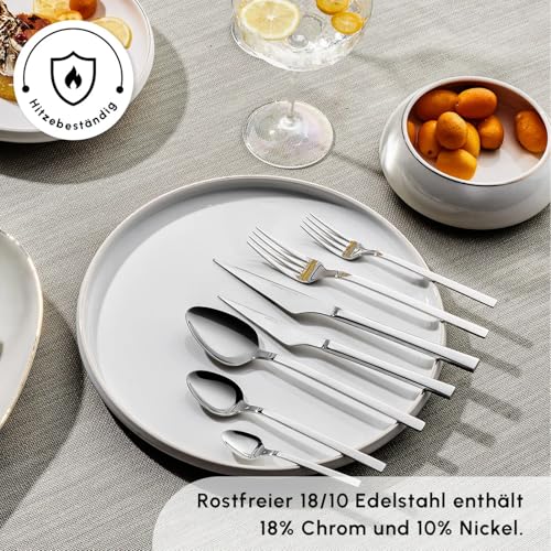 Karaca Sedir Elegance 84 Piece Silver Cutlery Set for 12 People - 18/10 Stainless Steel Knife Fork Spoon Set - Kitchen Silverware Knives and Forks Set