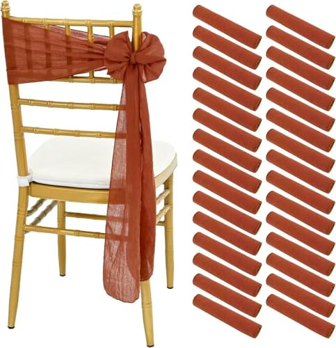 QIUMING Lot de 10/50 Rubans de Chaise en Terre Cuite pour Housses de Chaise de Mariage, nœuds de Chaise en étamine, Rubans de Chaise pour cérémonie de...