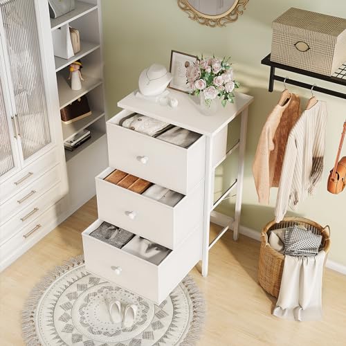 BOLUO White Night Stand with Drawers 3 Drawer Dresser for Bedroom, Tall Nightstand for Closet Dorm Modern Bedside Table