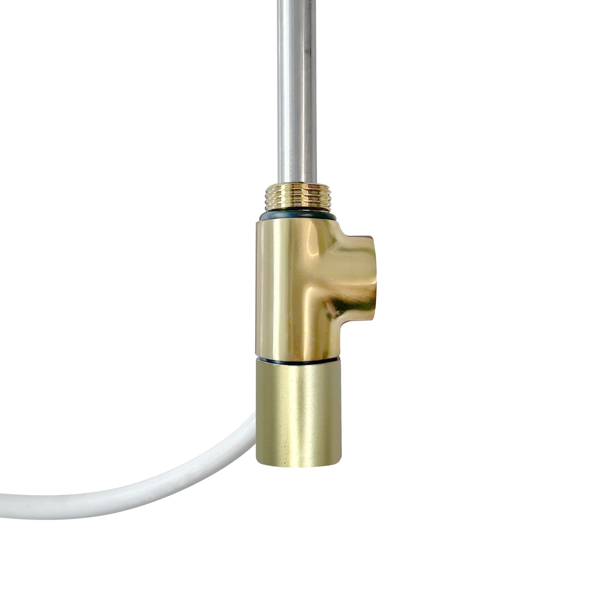 NWT Direct Dual Fuel Electric Element & Cap With T- Piece Adapter Towel Rail Kit For Radiators And Towel Warmers - Brushed Brass T-Piece & 900w Element