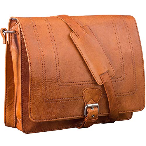 Inspirati Bolso bandolera para mujer de piel natural, elegante bolso de mano para ordenador portátil, DIN A4, bolso de hombro con tapa abatible y botones magnéticos P3