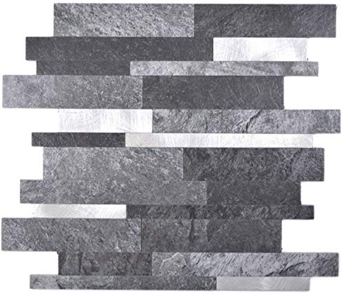 MOS200-32BS_f - Piastrelle a mosaico in vinile, effetto pietra, colore nero