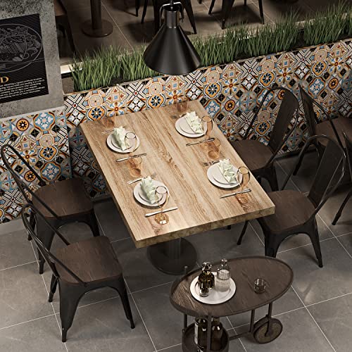 Shahoo Metal Dining Chairs Classic Iron Stackable Industrial Vintage Trattoria Wooden Seat And Back, Indoor-Outdoor Side Settee For Home Bistro Cafe Kitchen Restaurant Set Of 4, Black #TOP4