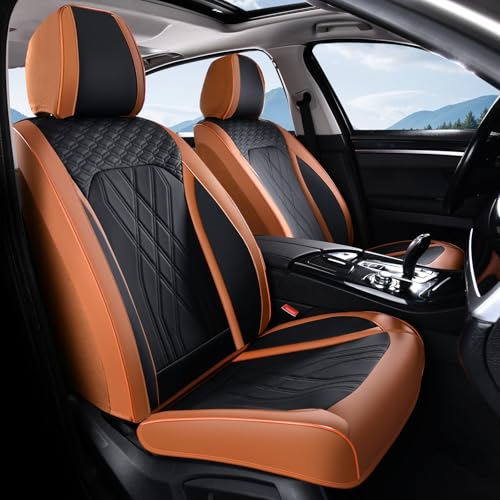 Image of FLORICH Seat Cover Full Set Automotive Seat Cover 5 Seats Leather Waterproof Car Seat Cover Easy installation Non-slip Comfort Cushion Universal Fit for Most Car Truck SUV Seat Protection, Brown&Black